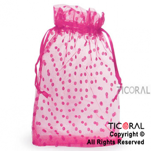 BOLSA ORGANZA FUCSIA 20X25 LUNARES HS3978-2 x 1